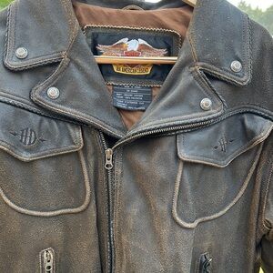 Harley-Davidson Vintage Distressed Brown with Black trim Leather Bomber Jacket